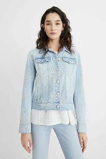 Desigual Slim fit spijkerjack met borduursels - BLUE - 42 aanbieding