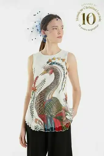 Wijd uitlopend shirt met pauw - WHITE - XL