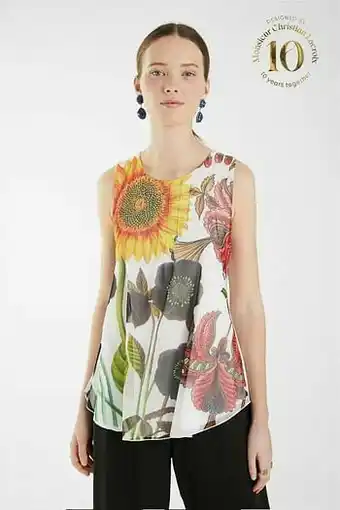 Desigual Gebloemd shirt zonder mouwen - WHITE - M aanbieding