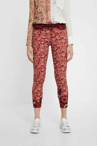 Desigual Skinny broek met bloemen - RED - 46 aanbieding
