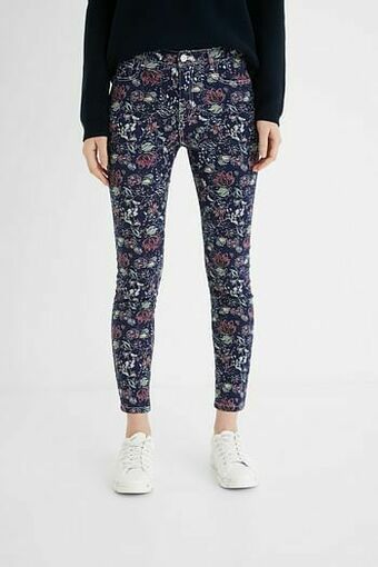 Desigual Skinny enkelbroek met bloemen - BLUE - 36 aanbieding