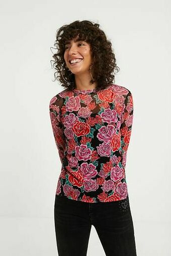 Desigual Slim fit shirt met bloemen - RED - S aanbieding
