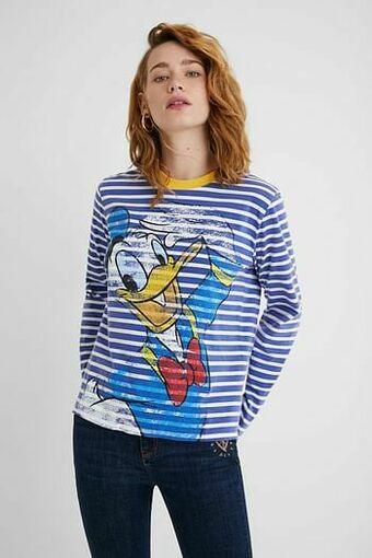 Desigual Gestreept T-shirt Donald Duck - BLUE - M aanbieding