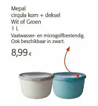 Colruyt Mepal cirqula kom + deksel wit of groen aanbieding