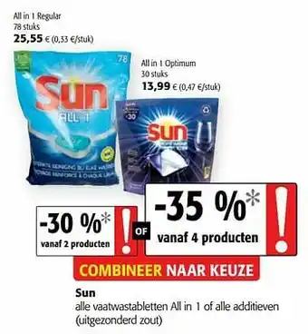 Colruyt Sun alle vaatwastabletten all in 1 of alle additieven aanbieding