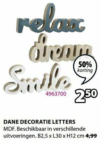 Jysk Dane decoratie letters aanbieding
