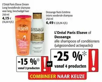 Colruyt L`oréal paris elseve dream long herstellende shampoo voor lang, beschadigd haar aanbieding