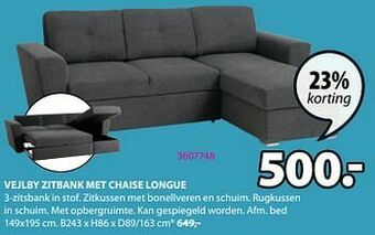 Jysk Vejlby zitbank met chaise longue aanbieding