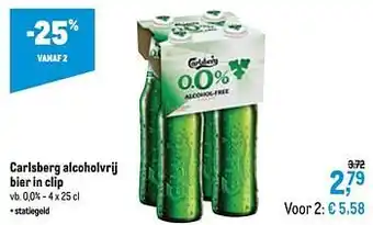 Makro Carlsberg alcoholvrij bier in clip 4 x 25 cl aanbieding