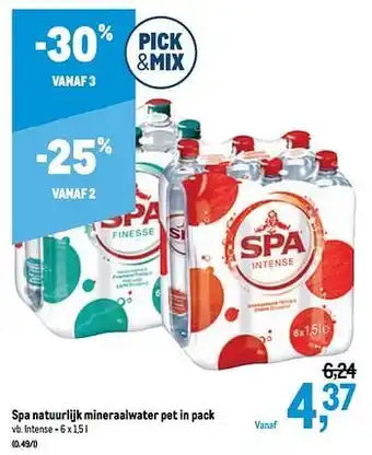 Makro Spa natuurlijk mineraalwater pet in pack intense 6 x 1,5 l aanbieding