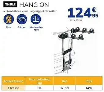 Auto5 Hangende trekhaakfietsendrager hang on aanbieding