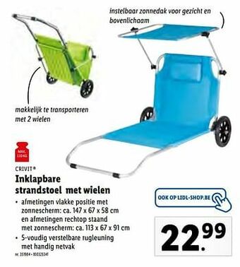 Lidl Inklapbare strandstoel met wielen aanbieding