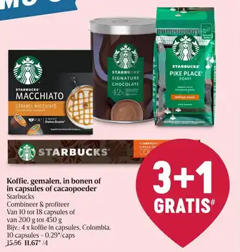 Delhaize Koffie, gemalen, in bonen of in capsules of cacaopoeder aanbieding