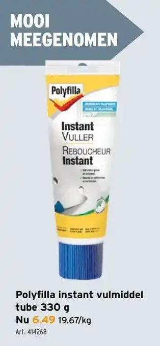 GAMMA Polyfilla instant vulmiddel tube 330 g aanbieding