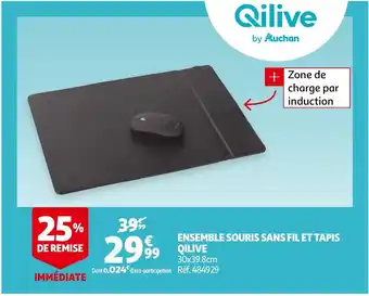 Auchan Ensemble Souris Sans Fil Et Tapis Qilive aanbieding