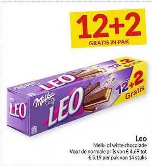 Intermarché Leo Melkchocolade 12+12 Gratis in Pak aanbieding