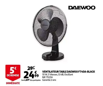 Ventilateur Table Daewoo FT40A-Black