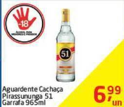 Tenda Atacado Aguardente Cachaça Pirassununga 51 Garrafa 965ml oferta