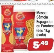 Massa sêmola espaguete ou parafuso galo 1kg (cada)