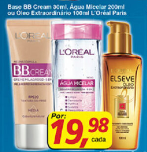 Supermercados Guanabara Base BB Cream 30ml, Agua Micelar 200ml ou Oleo Extraordinario 100ml L'Oreal Paris oferta