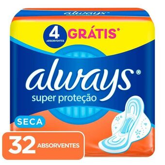 Absorvente always super proteção cobertura seca com abas 32 unidades