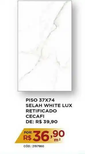Piso 37x74 Selah White Lux Retificado Cecafi