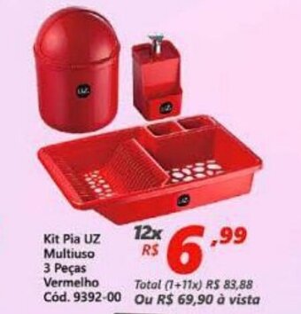 Lojas Becker Kit Pia UZ Multiuso 3 Pecas Vermelho oferta