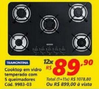 Cooktop em vidro temperaddo com 5 queimadores
