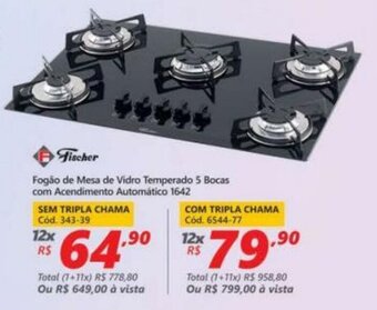 Lojas Becker Fogao de Mesa de Vidro Temperado 5 Bocas com Acendimento Automatico 1642 - Sem Tripla Chama oferta