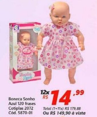 Boneca Sonho Azul 120 fases Cotiplas