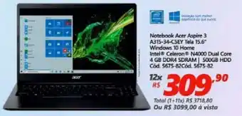 Lojas Becker Notebook Acer Aspire 3 15.6" Windows 10 Home Intel oferta