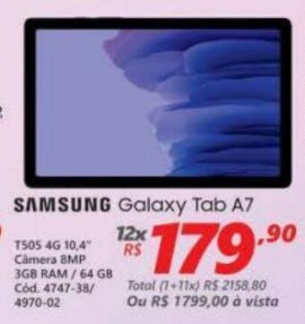 Lojas Becker Samsung Galaxy Tab A7 oferta