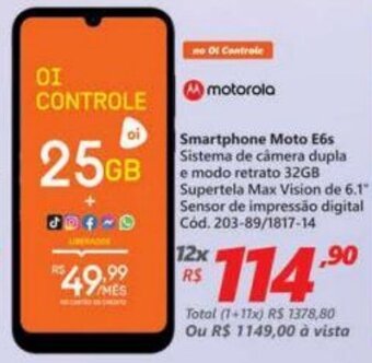 Lojas Becker Smartphone Moto E6s oferta