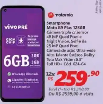 Lojas Becker Smartphone Moto G9 Plus 128GB oferta