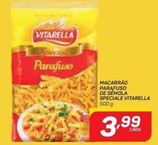 Macarrão parafuso de sêmola vitarella 500g