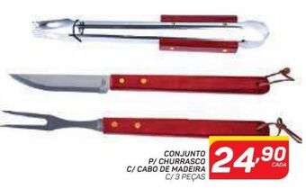 GBarbosa Conjunto p/ churrasco c/ cabo de madeira c/ 3 peças oferta