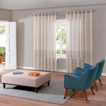 Cortina poliéster duplex bella janela valencia barrada branco 4,20x2,30m
