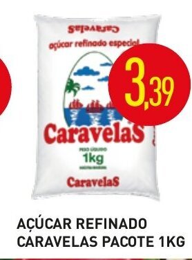 Calvo Atacadista Acucar Refinado Caravelas pacote 1kg oferta
