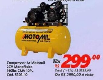 Lojas Becker Compressor Ar Motomil 2CV Monofasico 140lbs CMV 10PL oferta