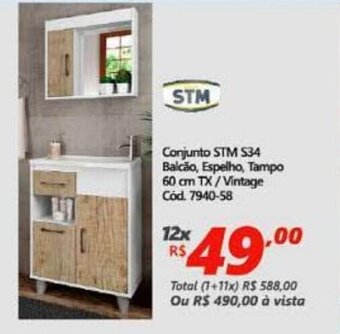 Conjunto STM S34 Balcao. Espelho, Tampo 60cm TX / Vintage