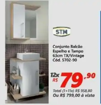 Lojas Becker Conjunto Balcao Espelho e Tampo 63cm TX/Vitage oferta