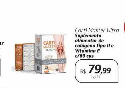 Carti master ultra suplemento alimentar de colágeno tipo ii e vitamina e  c/60 cps oferta na Drogal