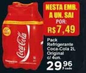 Rossi Supermercado Pack Refrigerante Coca Cola 2L Original c/4un. oferta