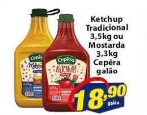 Vencedor Atacadista Ketchup Tradicional 3.5kg ou Mostarda 3.3kg Cepera galao oferta