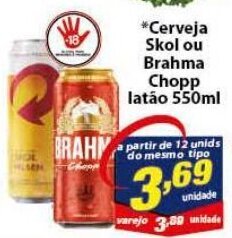 Vencedor Atacadista Cerveja Skol ou Brahma Chopp latao 550ml oferta