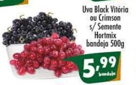 Vencedor Atacadista Uva Black Vitoria ou Crimson s/ Semente Hortmix bandeja 500g oferta