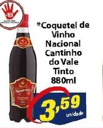 Vencedor Atacadista Coquetel de Vinho Nacional Cantinho do Vale Tinto 880ml oferta
