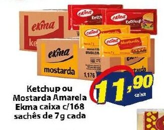 Vencedor Atacadista Ketchup ou Mostarda Amarela Ekma caixa c/ 168 saches de 7g cada oferta