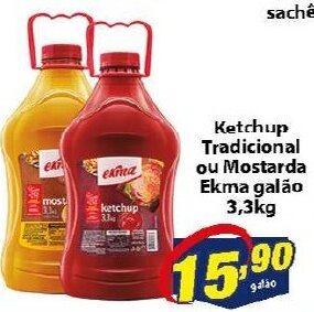 Vencedor Atacadista Ketchup Tradicional ou mostarda Ekma galao 3.3kg oferta