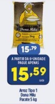 Arena Atacado Arroz Tipo 1 Dona Milu pacote 5kg oferta
